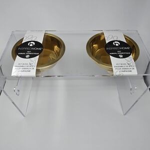 NEW Raised Dog Feeding Centre- Inspired Home Gold Pet Bowls Set